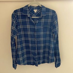 Jcrew Blue and white checkered long sleeve polo
